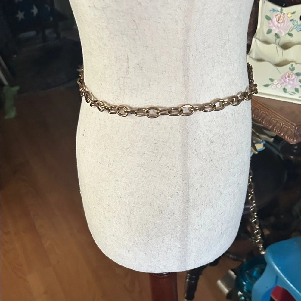 Vintage Gold Chain Belt with Jeweled Medallion Clasp
